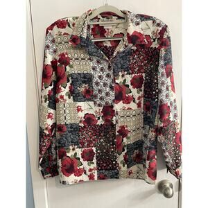 Vintage DonnKenny Blouse Large Red Floral Patchwork Granny core Romantic